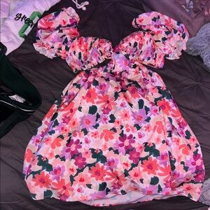 SHEIN Floral Pink and Purple Mini Dress